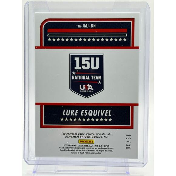 2025 Panini Stars & Stripes USA Baseball LUKE ESQUIVEL Jersey Prime Patch 19/30 - Picture 2 of 2